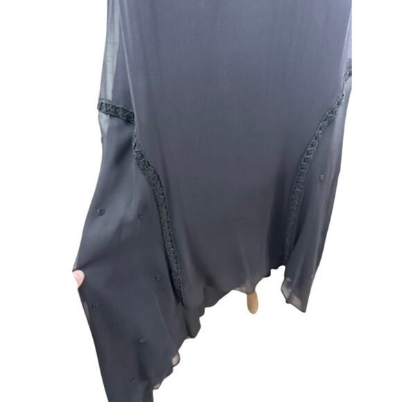NWT!! "WEDNESDAY'S CHILD" Blk 100% Silk Sheer Beaded Dress Goth Hi Low Hem SZ M - Picture 2 of 15
